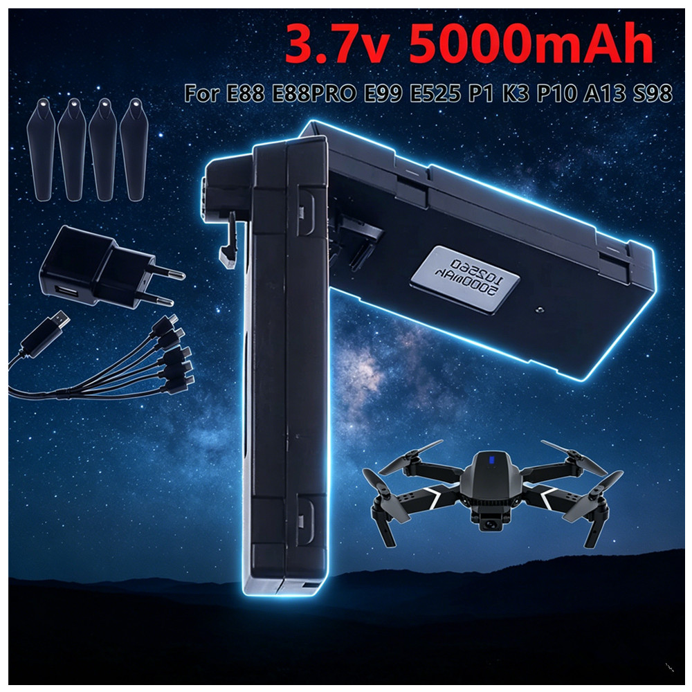 Drone Rc E99 Pro - 3.7V 5000mAh แบตเตอรี่ลิเธียมไอออนแบบชาร์จไฟได้หรือเครื่องชาร์จสำหรับโดรน RC E88,E88PRO,E99,S2,P1,K3,P10,A13,S98,E525 RC