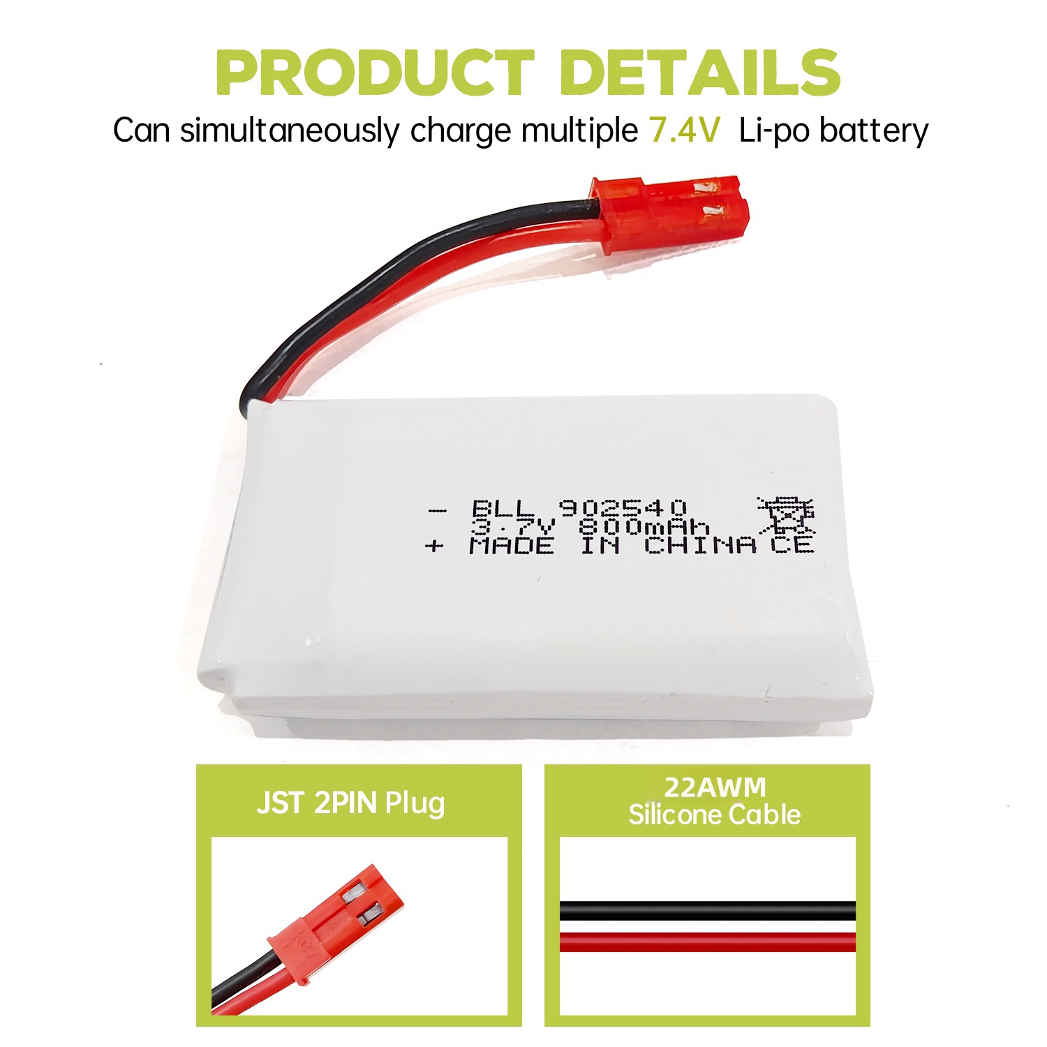 2PCS 3.7V 800mAh แบตเตอรี่ Lip - Drone Mjx Rc บทวิจารณ์และราคา